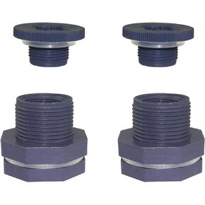 2 Pieces 3/4 Inch PVC Bulkhead Fitting Water Tank Connector Adapter Fitting with Plugs for Water Tanks Rain Barrels Aquariums (3/4"-2pcs)