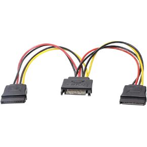 7.87 Inch Length SATA Power Cable 15-Pin Male to 2 x 15-Pin Female Power Extension SATA Y Splitter Cable Adapter Line for Chassis and Hard Drive Power,1Pcs