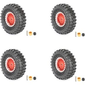 RCAWD Pre-Glued Wheel Tire Set Upgrades for FMS FCX24 Power Wagon,K5 Blazer & FCX18 LC80 Land Cruiser 80 Upgrades, 7mm Hex Adapter with Thickened Brass 1/24 1/18 Parts Black