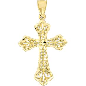 قلادة صليب من الذهب الصلب عيار 10 قيراط - تصميم معقد، مجوهرات روحية أنيقة للنساء والرجال، سحر ديني مسيحي in Kuwait