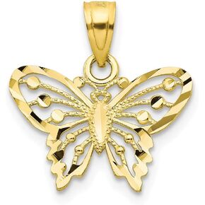 Solid 10k Yellow Gold Diamond-Cut Butterfly Charm Pendant - 18mm x 16mm