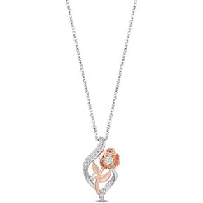 Jewelili Enchanted Disney Fine Jewelry 14K Rose Gold Over Sterling Silver 1/5 Cttw Diamond Belle Rose Pendant