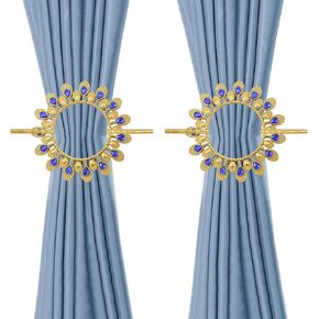 2 Pack Gold Curtain Holdbacks Plastic Curtain Tiebacks Diamond Drapery Holdbacks Drapery Tiebacks Classical Curtain Panel Holdback with Rod, for Window Decoration (33 Crystals Round Gold)