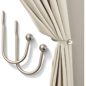 Curtain Holdback, 2 Pcs Wall Mounted Drapery Tiebacks with Screws, Heavy Duty Metal Decorative Window Drapery Holder Curtain Hook (Silver)