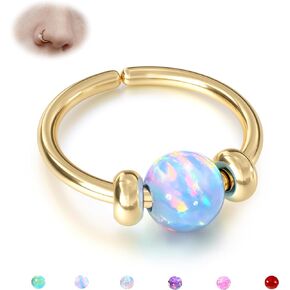 UBGICIG Opal Thin Nose Rings Hoops - 24G/20G 316L Surgical Steel Nose Piercing Jewelry Pink/Blue/White/Red/Purple 7mm Silver/Gold