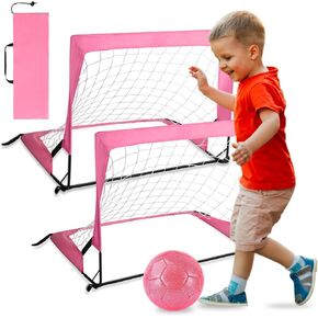 2 Pcs 24" x 16" Pink Mini Soccer Goal Set Indoor Soccer Goal Net Sparkling Pink Size 2 Toddler Soccer Ball Folding Small Soccer Goals Kids Soccer Ball Age 3-8 for Boys Girls Gifts (Sparkling Pink)