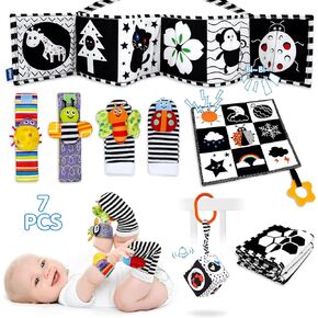 7 Pcs Black and White High Contrast Baby Toys for Newborn, Montessori Toys for Babies 0-6 Months Tummy Time Toys, Sensory Toys Newborn Toys Soft Book for 0-3 3-6 6-12 Months Boys Girls Infants