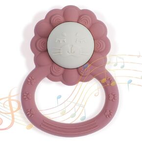 Rattle Teether, Lion Shape Montessori Baby Sensory Teething Toys, Food Grade Silicone BPA Free, Newborn Essentials Must Haves (Shifting Sand Sage)