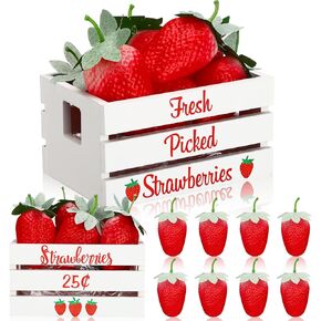 Maitys Strawberry Mini Crate Summer Tiered Tray Decor with 8 Tiered Tray Decoration Themed Tiered Tray Decoration Summer Wood Crate for Party Decor