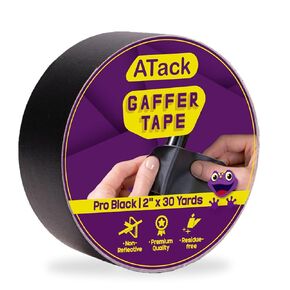 ATack Gaffer Tape Pro, Black, 2-Inches X 30 Yards- Premium Grade and Easy Tear Matte Black Gaff Main Stage Tape for Photographers, Interior Designers and Professionals