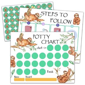 Sloth Potty Trainning Sticker Chart for Toddlers Boys Girls, 20 Potty Training Chart with 432 Stickers & 1 Routine Card - B04