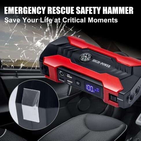 Car Jump Starter, 3000A Peak Car Battery Charger, 12V Jump Box Jumper Battery Pack (up to 10L Gas or 8.5L Diesel), Portable Charger, Emergency LED Light, Escape Safty Hammer, Compass in Saudi Arabia