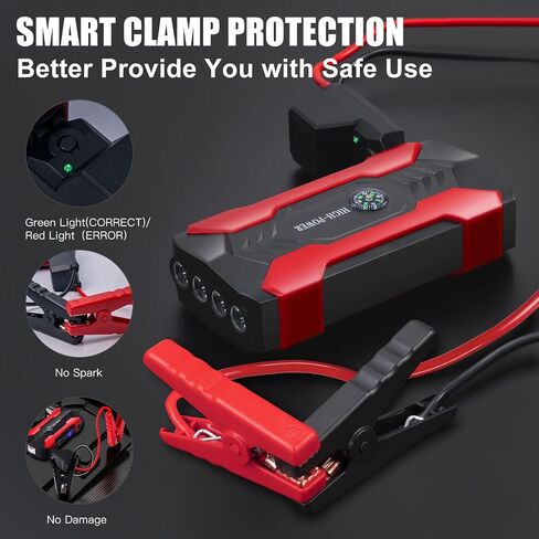 Car Jump Starter, 3000A Peak Car Battery Charger, 12V Jump Box Jumper Battery Pack (up to 10L Gas or 8.5L Diesel), Portable Charger, Emergency LED Light, Escape Safty Hammer, Compass in Saudi Arabia