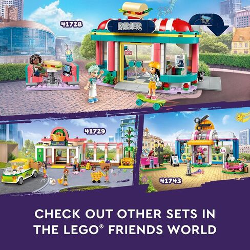 LEGO Friends Heartlake Downtown Diner Building Toy - Restaurant Pretend Playset with Food, Includes Mini-Dolls Liann, Aliya, and Charli, Birthday Gift Toy Set for Boys and Girls Ages 6+, 41728 in Saudi Arabia