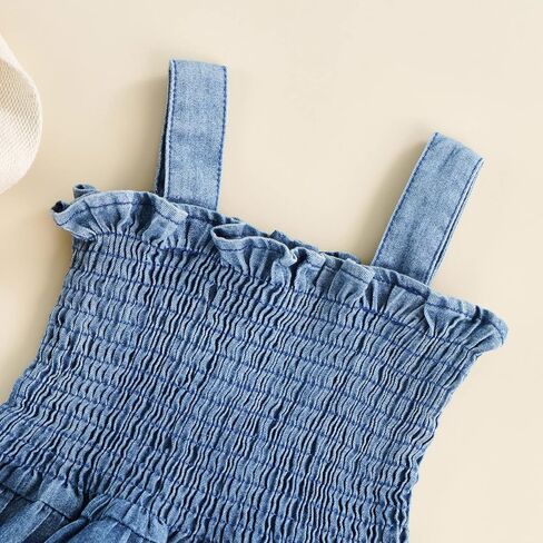 Newborn Baby Girl Denim Dress Sleeveless Smocked Ruffle Romper Tutu Dress One Piece Bodysuit Infant Summer Clothes in Saudi Arabia
