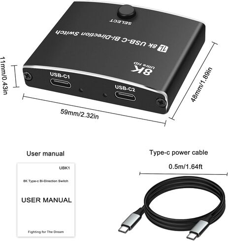 XMSJSIY USB C Type-C Switcher 1 in 2 Out/2 in 1 Out 8K@60Hz 4K@120Hz Type-C Bi-Directional Switch Selector Support 48Gbps Data Transmission with Type-C Cables for PC Monitor HDTV-1 PCS in Saudi Arabia