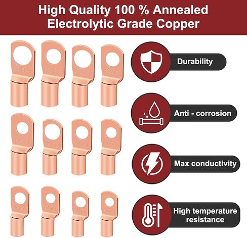 240 قطعة من عروات الأسلاك النحاسية مع مجموعة الانكماش الحراري AWG 2 4 6 8 10 12 مجموعة موصلات العروة الحلقية، سلك طرفي البطارية، 120 قطعة كابل عالي التحمل ينتهي 120 قطعة 3:1 أنابيب in Kuwait