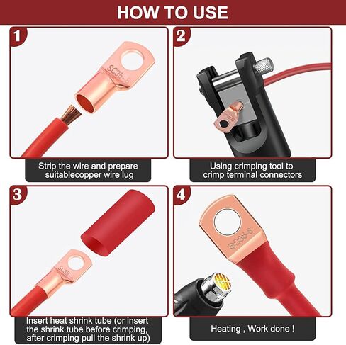 240 قطعة من عروات الأسلاك النحاسية مع مجموعة الانكماش الحراري AWG 2 4 6 8 10 12 مجموعة موصلات العروة الحلقية، سلك طرفي البطارية، 120 قطعة كابل عالي التحمل ينتهي 120 قطعة 3:1 أنابيب in Kuwait