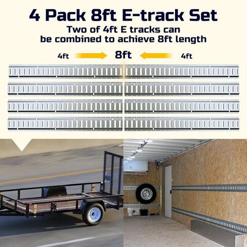Trekassy E Track Tie-Down Rail مع مسامير، 8 عبوات من قضبان Etrack شديدة التحمل بطول 4 أقدام للكراجات والشاحنات والمقطورات وحوامل UTV in Kuwait