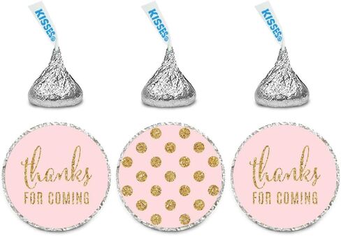 Andaz Press Gold Glitter Print Chocolate Drop Labels Stickers, Thanks for Coming! Polka Dots, Blush Pink, 216-Pack, Not Real Glitter, for Kisses Party Favors in Saudi Arabia