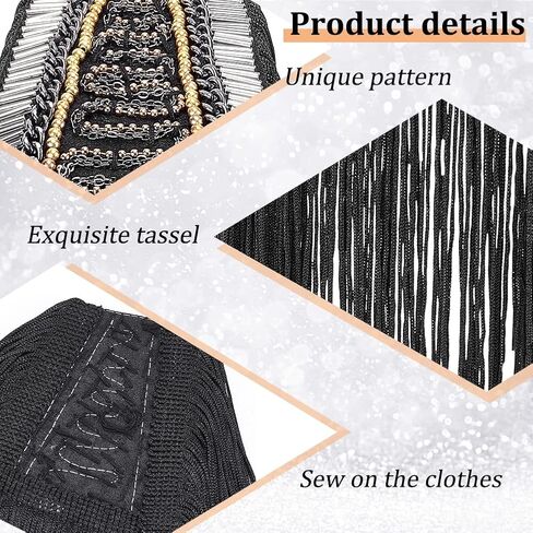2 PCS Fringe Shoulder Pieces Tassel Chain Rhinestones Punk Fringe Shoulder Boards Badge Black Shoulder Patches Tassel Chain Suit Crystal Epaulet Fringe Shoulder Badge for Dance Punk Costume in Saudi Arabia