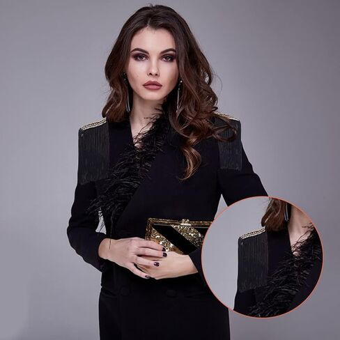 2 PCS Fringe Shoulder Pieces Tassel Chain Rhinestones Punk Fringe Shoulder Boards Badge Black Shoulder Patches Tassel Chain Suit Crystal Epaulet Fringe Shoulder Badge for Dance Punk Costume in Saudi Arabia
