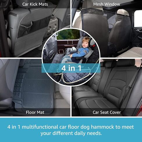 Lassie 4 in 1 Full Coverage Car Floor Dog Hammock,100% Waterproof Dog Car Seat Covers for Back Seat with Mesh Window,Universal Size Backseat Bench Protector for Cars, SUVs and Trucks in Saudi Arabia