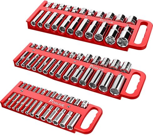 مجموعة حامل المقبس المغناطيسي، منظم المقبس المغناطيسي لمحرك 1/4 بوصة، 3/8 بوصة، و1/2 بوصة، يحمل مقابس قياسية وعميقة، يتصل بالجدار المعدني، منظم صندوق الأدوات، مجموعة من 3 قطع، أحمر in Kuwait