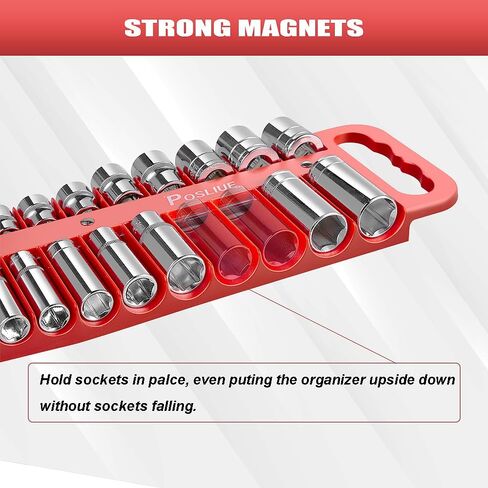 مجموعة حامل المقبس المغناطيسي، منظم المقبس المغناطيسي لمحرك 1/4 بوصة، 3/8 بوصة، و1/2 بوصة، يحمل مقابس قياسية وعميقة، يتصل بالجدار المعدني، منظم صندوق الأدوات، مجموعة من 3 قطع، أحمر in Kuwait