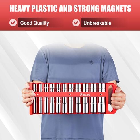 مجموعة حامل المقبس المغناطيسي، منظم المقبس المغناطيسي لمحرك 1/4 بوصة، 3/8 بوصة، و1/2 بوصة، يحمل مقابس قياسية وعميقة، يتصل بالجدار المعدني، منظم صندوق الأدوات، مجموعة من 3 قطع، أحمر in Kuwait