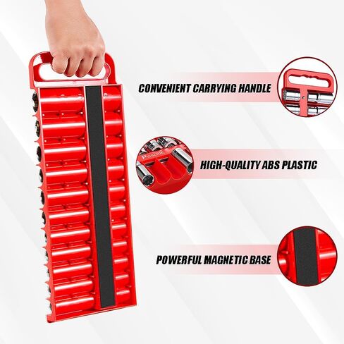 مجموعة حامل المقبس المغناطيسي، منظم المقبس المغناطيسي لمحرك 1/4 بوصة، 3/8 بوصة، و1/2 بوصة، يحمل مقابس قياسية وعميقة، يتصل بالجدار المعدني، منظم صندوق الأدوات، مجموعة من 3 قطع، أحمر in Kuwait