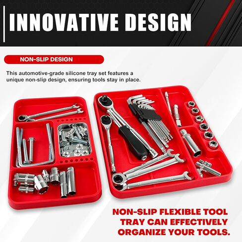 صينية أدوات من السيليكون مكونة من قطعتين من C&T مع صينية أجزاء صغيرة مغناطيسية، صينية أدوات مرنة مضادة للانزلاق للسيارات، منظم أدوات السيليكون، صينية حامل أدوات غير قابلة للانزلاق، منظم الأدوات، تخزين الأدوات in Kuwait