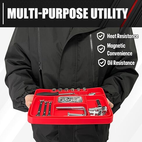 صينية أدوات من السيليكون مكونة من قطعتين من C&T مع صينية أجزاء صغيرة مغناطيسية، صينية أدوات مرنة مضادة للانزلاق للسيارات، منظم أدوات السيليكون، صينية حامل أدوات غير قابلة للانزلاق، منظم الأدوات، تخزين الأدوات in Kuwait