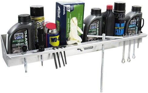 Pit Posse 456 All Purpose Shelf Rack Holder Caddy - Tools, Aerosol Spray Cans, Oils, Cleaners-Made in USA-Garage Enclosed Race Trailer Automotive Mechanics Shop Storage Organizer Aluminum in Saudi Arabia