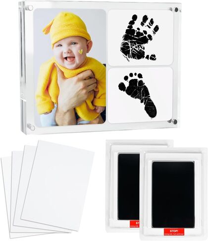 Lubber Keepsake Gift For Mother's Day - Baby Footprint Ink Pad And Magnetic Acrylic Picture Frame Set, Infant Handprints Kit For Girls Boys, Modern Baby Keepsake Milestone Photo Frames For Mom Parents in Saudi Arabia