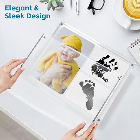 Lubber Keepsake Gift For Mother's Day - Baby Footprint Ink Pad And Magnetic Acrylic Picture Frame Set, Infant Handprints Kit For Girls Boys, Modern Baby Keepsake Milestone Photo Frames For Mom Parents in Saudi Arabia