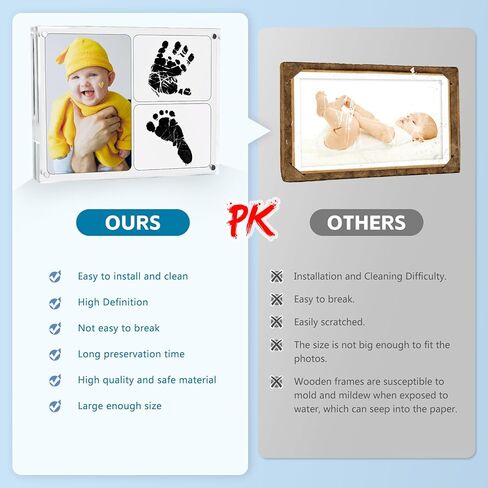 Lubber Keepsake Gift For Mother's Day - Baby Footprint Ink Pad And Magnetic Acrylic Picture Frame Set, Infant Handprints Kit For Girls Boys, Modern Baby Keepsake Milestone Photo Frames For Mom Parents in Saudi Arabia