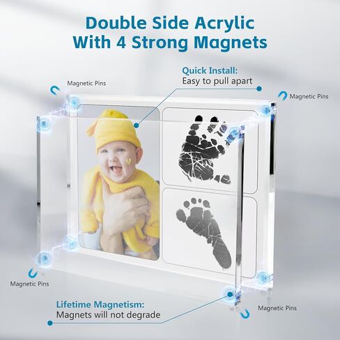 Lubber Keepsake Gift For Mother's Day - Baby Footprint Ink Pad And Magnetic Acrylic Picture Frame Set, Infant Handprints Kit For Girls Boys, Modern Baby Keepsake Milestone Photo Frames For Mom Parents in Saudi Arabia