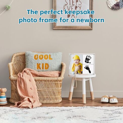 Lubber Keepsake Gift For Mother's Day - Baby Footprint Ink Pad And Magnetic Acrylic Picture Frame Set, Infant Handprints Kit For Girls Boys, Modern Baby Keepsake Milestone Photo Frames For Mom Parents in Saudi Arabia