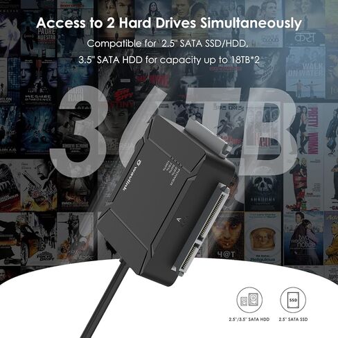 WAVLINK USB 3.0 to Dual Bay SATA Adapter, External 2.5" 3.5'' SATA Hard Drive Connector with 2 USB3.0 Ports and Offline Cloning Function for Files Transfer&Backup(2x18TB&UASP Supported) in Saudi Arabia
