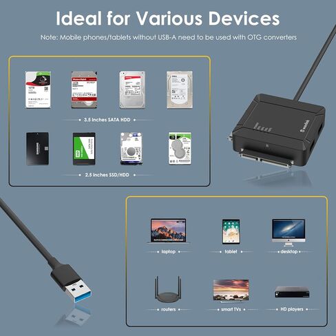 WAVLINK USB 3.0 to Dual Bay SATA Adapter, External 2.5" 3.5'' SATA Hard Drive Connector with 2 USB3.0 Ports and Offline Cloning Function for Files Transfer&Backup(2x18TB&UASP Supported) in Saudi Arabia
