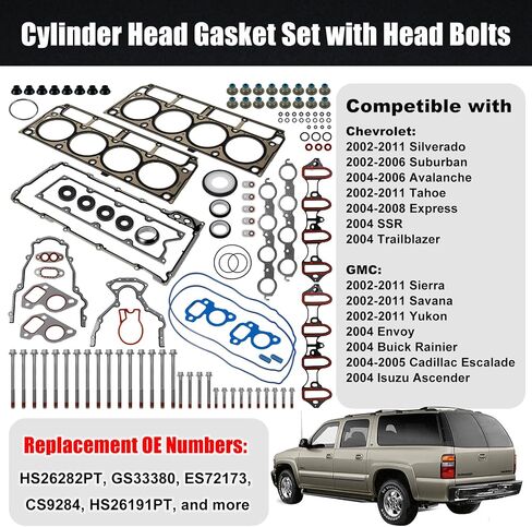 RULLINE Cylinder Head Gasket Set with Head Bolts ES72173 Compatible with Chevy Silverado Tahoe GMC Yukon Envoy Buick Cadillac 4.8L 5.3L 2002-2011 in Saudi Arabia