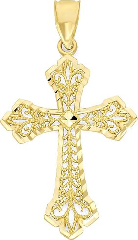 قلادة صليب من الذهب الصلب عيار 10 قيراط - تصميم معقد، مجوهرات روحية أنيقة للنساء والرجال، سحر ديني مسيحي in Kuwait
