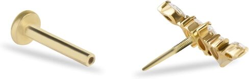 حلق ثقب الغضروف Climber Labret مع الزركون - الذهب الأصفر الخالص عيار 14 قيراط - من أجل Helix Tragus Lobe Conch Flat وغيرها من ثقب الجسم من KORAL JEWELRY in Saudi Arabia