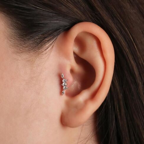 حلق ثقب الغضروف Climber Labret مع الزركون - الذهب الأصفر الخالص عيار 14 قيراط - من أجل Helix Tragus Lobe Conch Flat وغيرها من ثقب الجسم من KORAL JEWELRY in Saudi Arabia