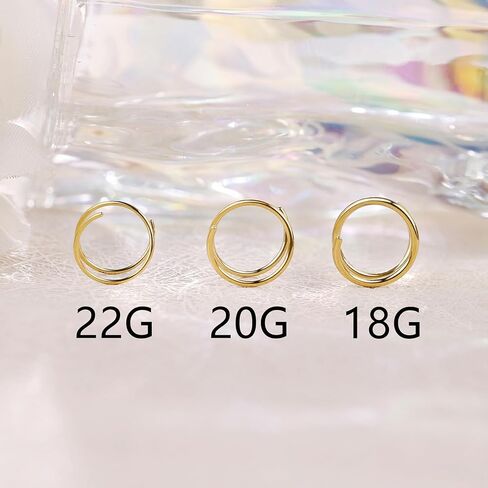 21 قطعة 18 جرام 20 جرام 22 جرام 14 قيراط حلقات أنف مملوءة بالذهب للنساء والرجال حلقة أنف مزدوجة هوب مقلد الماس تشيكوسلوفاكيا الأنف مسمار هيبوالرجينيك 316L الفولاذ المقاوم للصدأ ثقب الأنف مجوهرات in Kuwait