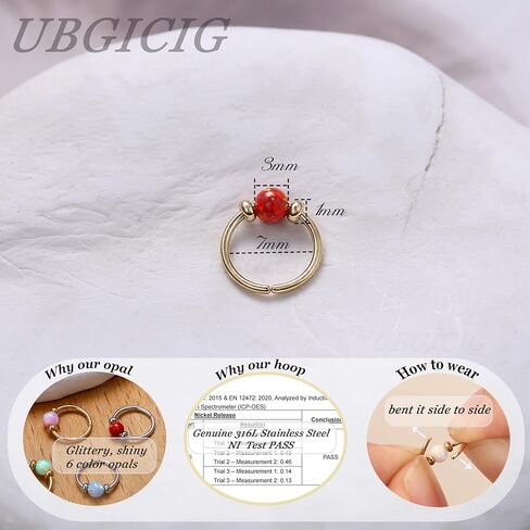 UBGICIG حلقات أنف رفيعة من الأوبال - 24 جرام/20 جرام 316L مجوهرات ثقب الأنف من الفولاذ الجراحي وردي/أزرق/أبيض/أحمر/أرجواني 7 مم فضي/ذهبي in Kuwait
