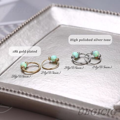 UBGICIG Opal Thin Nose Rings Hoops - 24G/20G 316L Surgical Steel Nose Piercing Jewelry Pink/Blue/White/Red/Purple 7mm Silver/Gold in Saudi Arabia
