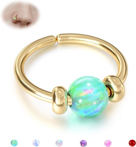 UBGICIG Opal Thin Nose Rings Hoops - 24G/20G 316L Surgical Steel Nose Piercing Jewelry Pink/Blue/White/Red/Purple 7mm Silver/Gold in Saudi Arabia