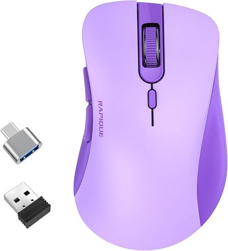 RAPIQUE 2.4G Wireless Mouse,USB Receiver & Type-C Adapter,Purple in Kuwait